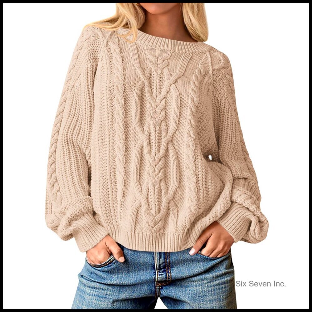 Oversized Cable Knit Sweater Chunky Pullover Casual Loose Fit Fall Winter